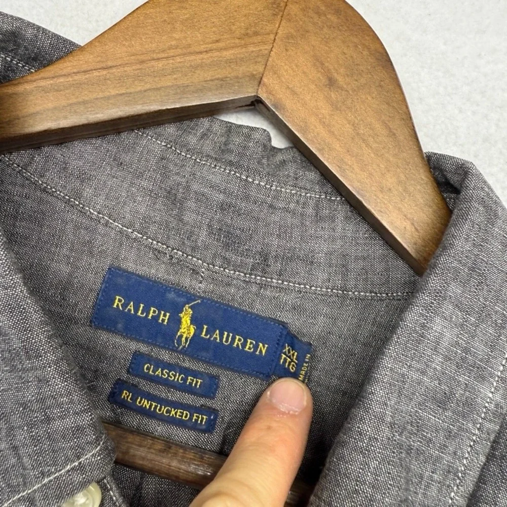 Ralph Lauren Chambray Shirt men's 2XL Gray RL Untucked Denim Classic Preppy Pony